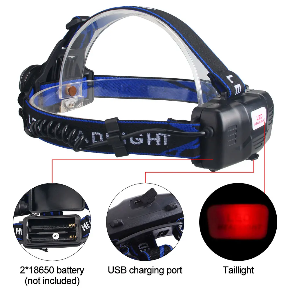 2000LM yeşil/kırmızı/UV Headlamp far su geçirmez zumlanabilir ultraviyole far USB şarj edilebilir kafa lambası 3 modu avcılık Torch