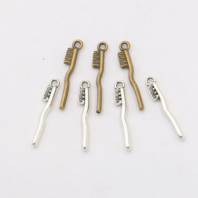 30PCS 3X5X29MM 2 Color Toothbrush Charms Daily Necessities Pendants Handmade Decoration Vintage For DIY Jewelry Making Findings