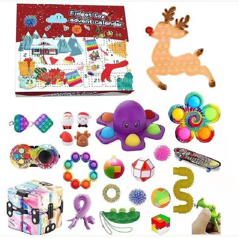 Quente 24 fidget brinquedo saco caixa mistério advento calendário surpresa páscoa caixa de presente anti-stress simples dimple crianças novidade brinquedo presente