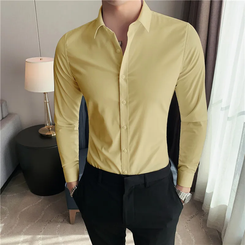 Plus Size S-7XL High Quality Men Dress Shirt 2024 Autumn Long Sleeve Solid Business Slim Shirts Homme Dress Social Casual Shirt