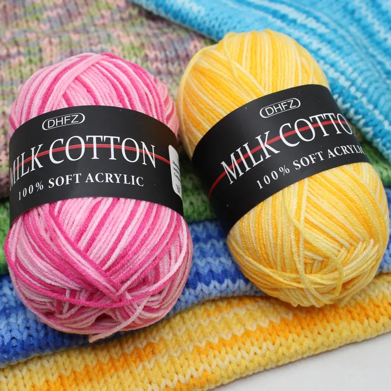 Dyed Milk Sweet Soft Cotton Baby Crochet Wool Yarn Thick Yarn Fiber Hand Knitting Wool Crochet Yarn Threads for DIY Sweater