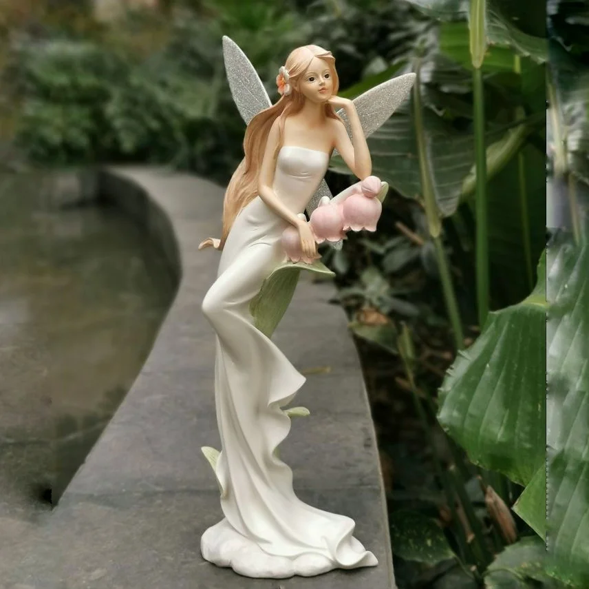 European Flower Fairy Resin Statue Adornments Courtyard Villa Fairy Garden Figure Furnishing Crafts Outdoor Sculpture Decoration