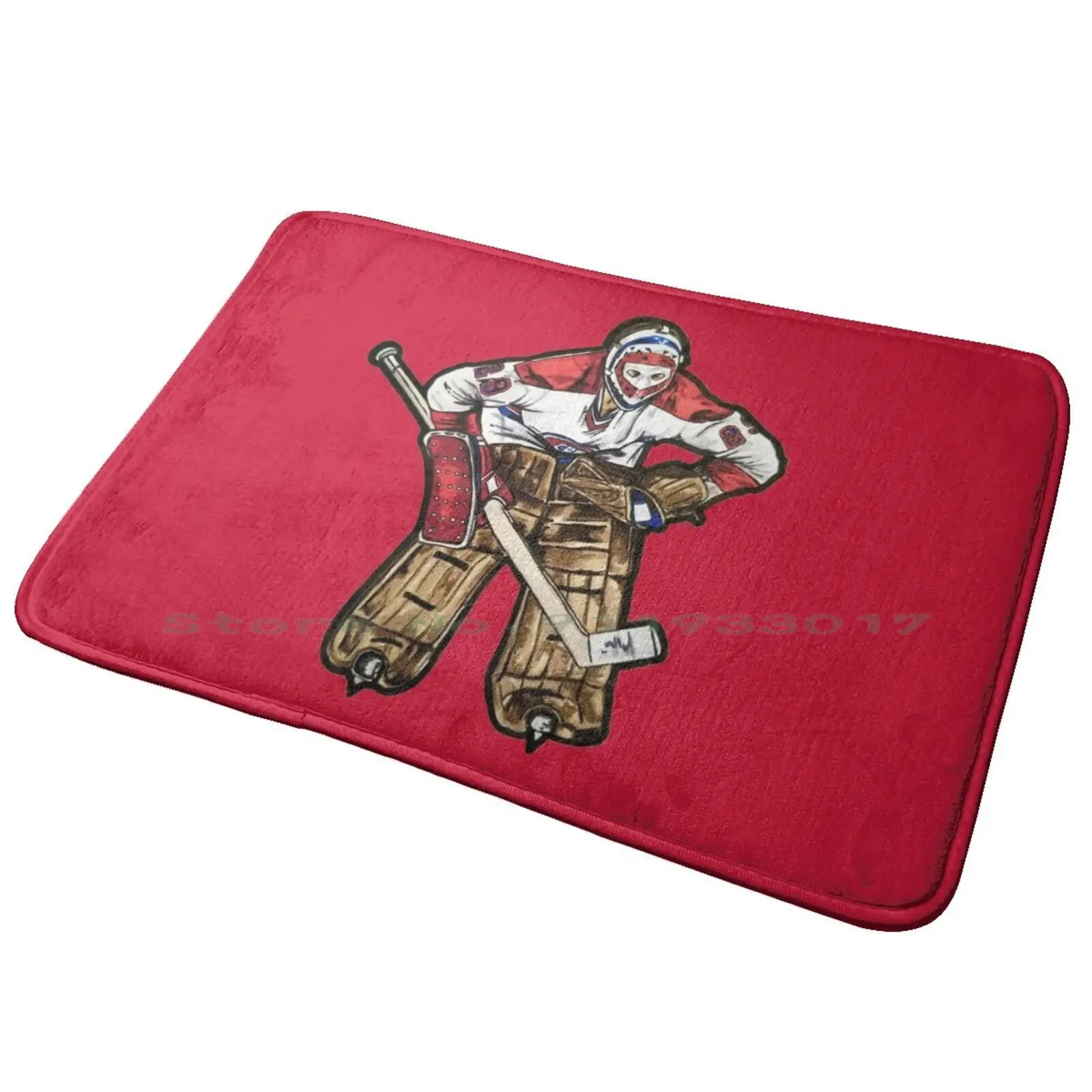 Dryden Pose 2 ( Red ) Entrance Door Mat Bath Mat Rug Dryden Ken Montreal Goalies Goalie Art Hockey Art Sports Art Pen And Ink