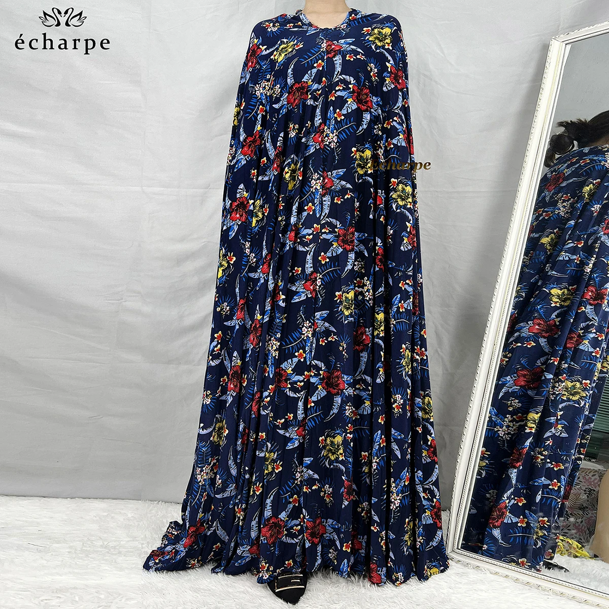 Sleeveless Pullover Dress 1 Piece Set Women Prayer Garment Dubai Abaya Arab Jibab Flowers Djellaba Femmel Khimar Caftan Clothes