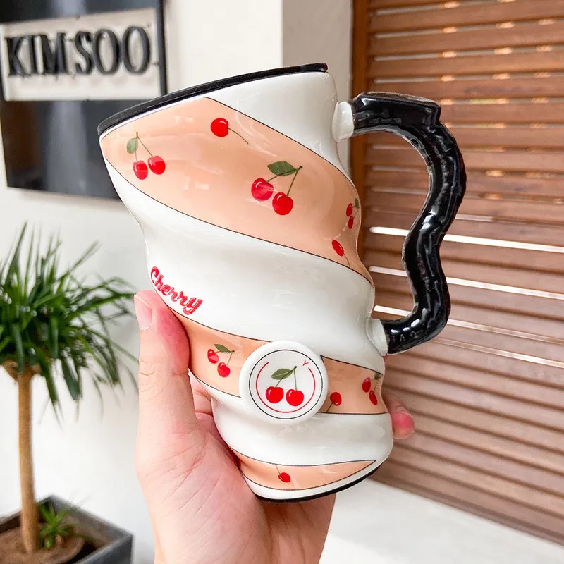500 ML Creative Fruit Thread Ceramic Milk Cup Personality Flower Tea Coffee Water Cup for Women Men Kids