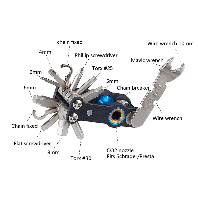 BETO Qikfix Supreme BT-343 Bike 8 In 1 Multifunction Tools Portable Bicycle Repair Tool With CO2 Nozzle Fits Schrader/Presta