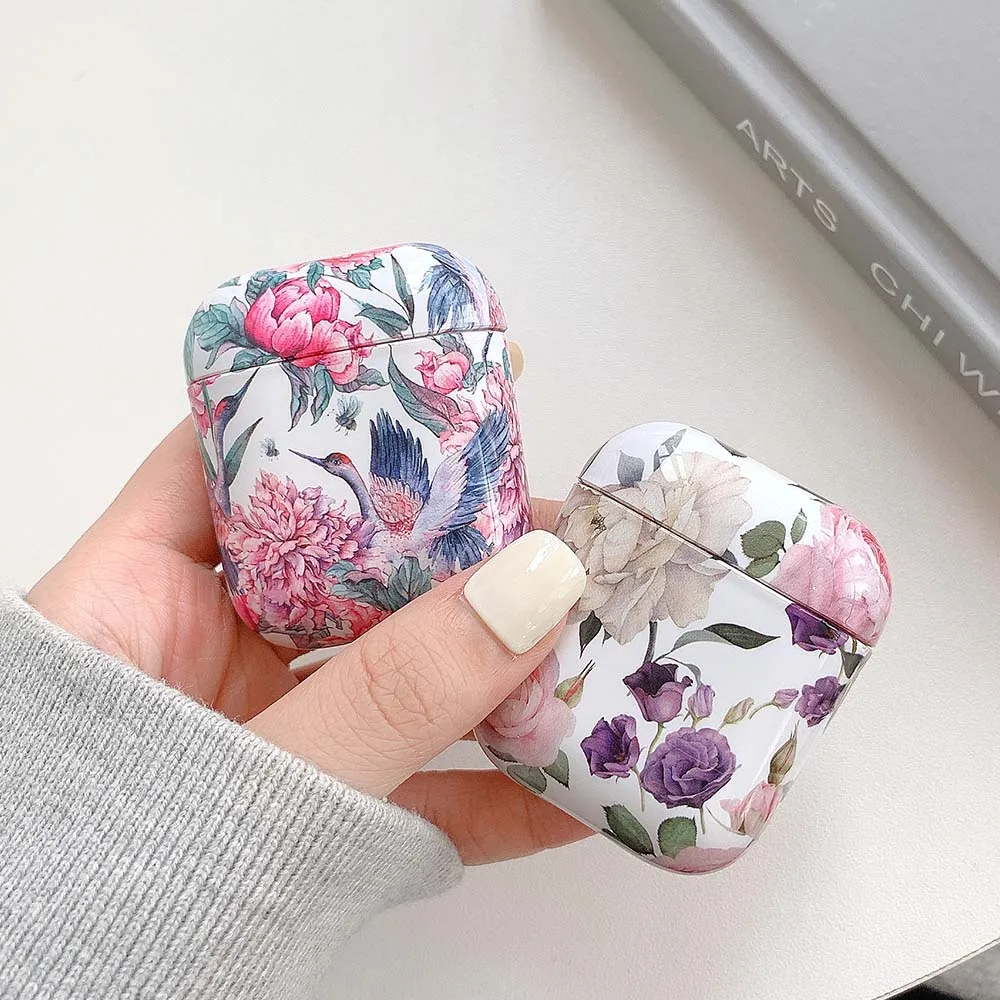 ดอกไม้หูฟังสำหรับ AirPods 2 Pro สีสันน่ารัก Vintage Hard PC Smooth สำหรับ AirPod 2 3 air Pods กรณี