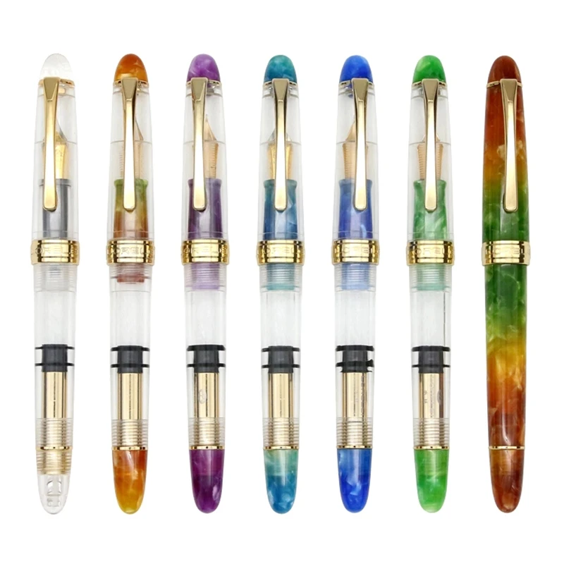 LORELEI 667 Resin Piston Fountain Pen Transparent Ink Pen Iridium EF/F 0.38/0.5mm Golden Clip for Business Office Home School