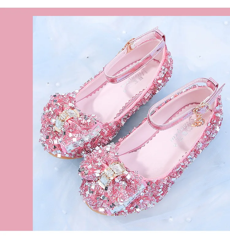 Meisje Fantasy Crystal Schoenen Hoge Hakken Pailletten Dance Fashion Party Strik Strass Hoge Kwaliteit Prinses Sandalen 24-36