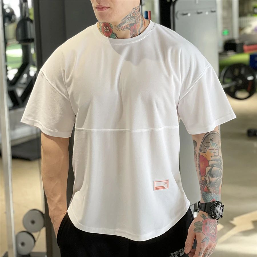 2021 Mens Muscle T Shirt Bodybuilding Fitness Men Tops Cotton Singlets Plus Big Size Tshirt Cotton Mesh Loose Short Sleeve