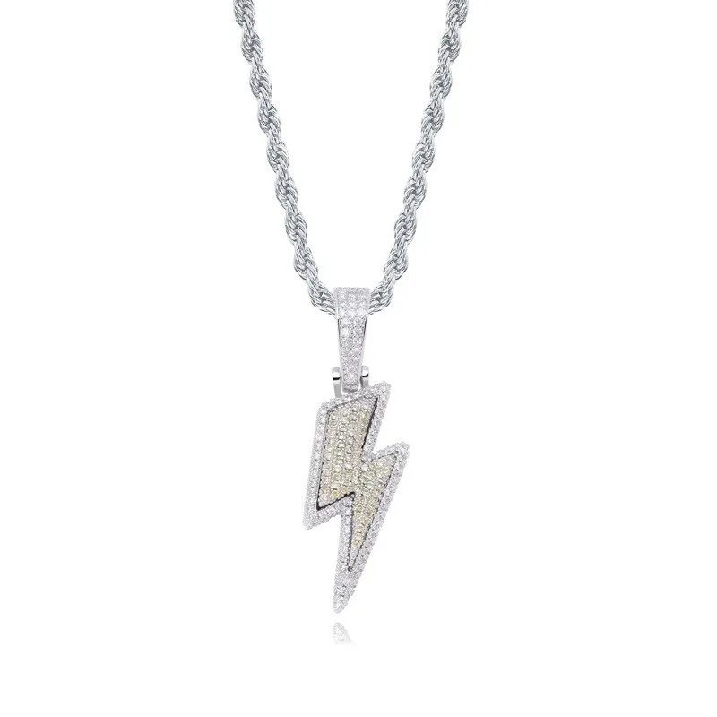 New 2020 Iced Out Lightning Necklace & Pendant New Arrival AAA Zircon Men'S Necklace Fashion Hip Hop Jewelry Gift