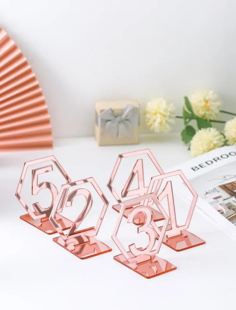 Wedding Table Numbers Rose Gold Acrylic Table Numbers Wedding Decor Free Standing Wedding Table Numbers Hexagon Table Sign Ta