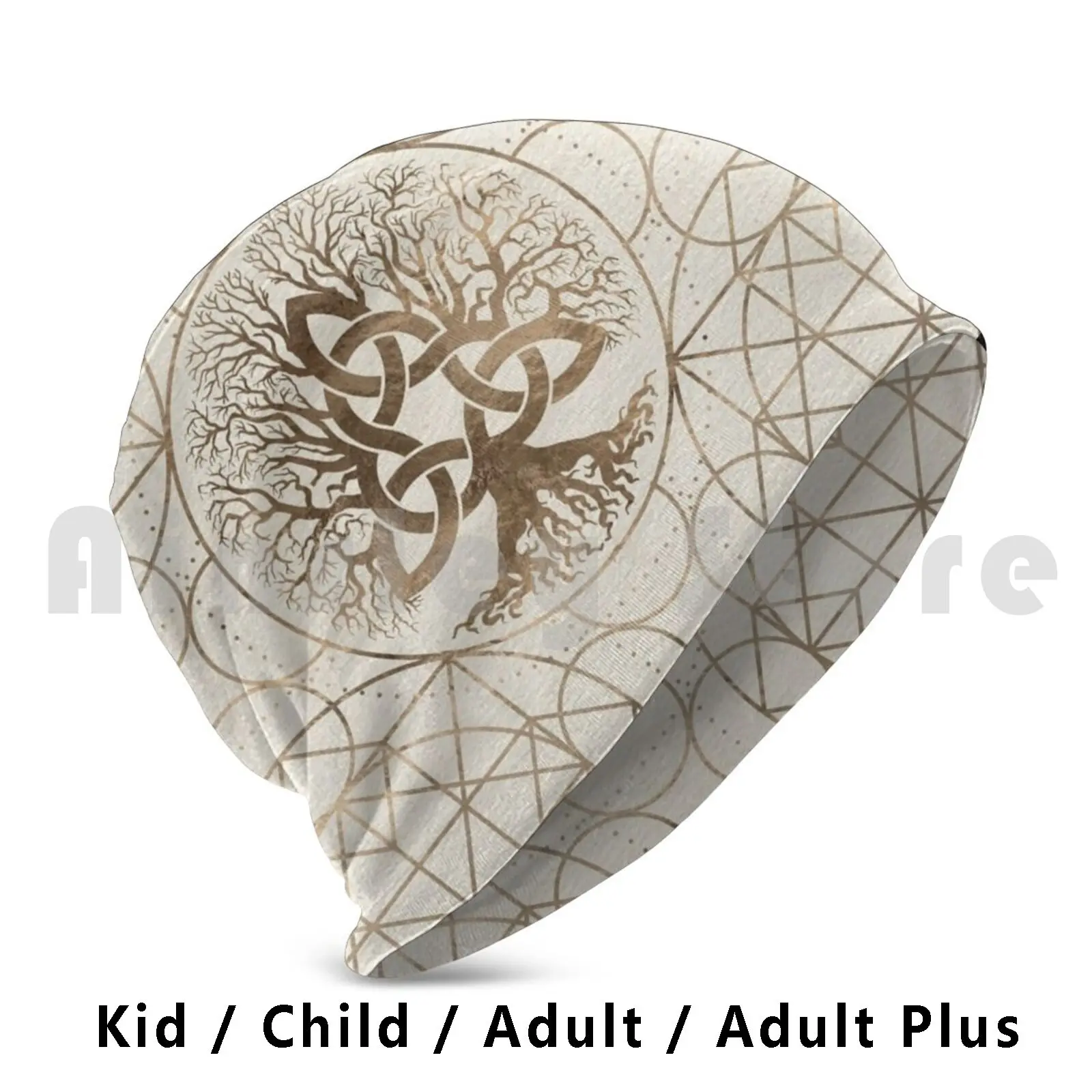 

Tree Of Life-Yggdrasil With Triquetra Pastel Gold Beanie Hedging Cap DIY Print Cushion Triquetra Yggdrasil Tree Of