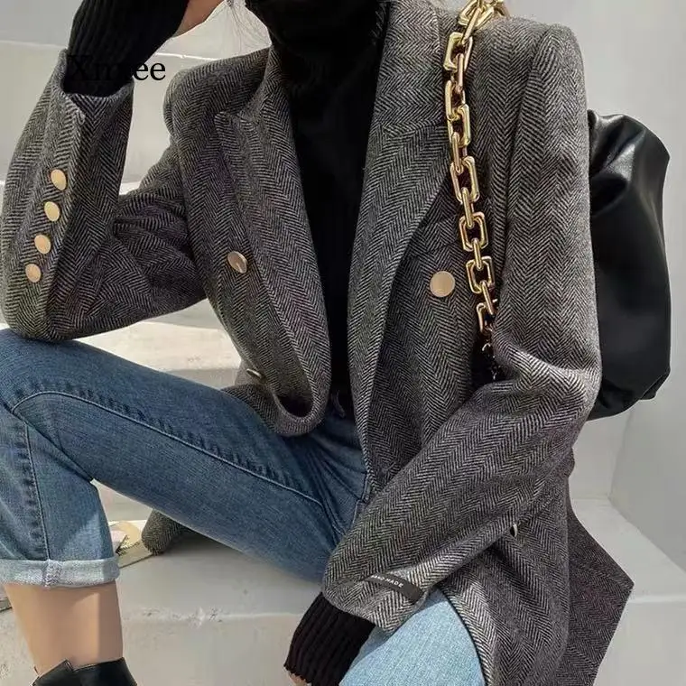 2021 Blazer Suit Woolen Jacket Ladies Korean Version Autumn and Winter New Mid-Length Slim Woolen Coat Thickened Outwear Clothes