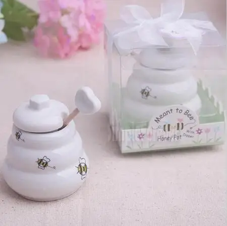 

Free Shipping 100pcs Ceramic Meant To Bee Honey Jar Honey Pot Wedding Favors / Baby Shower Favors