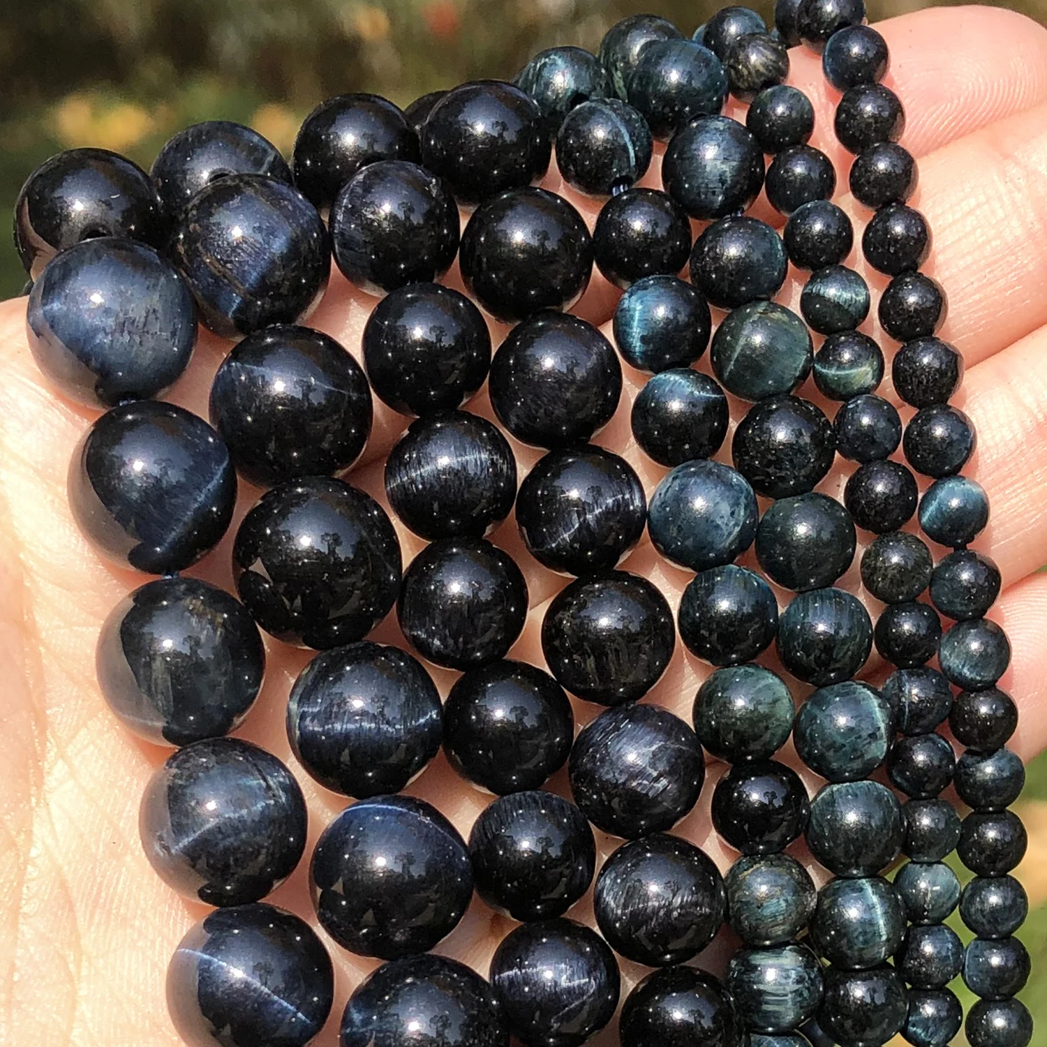 

Natural Black Blue Tiger Eye Stone Beads Round Loose Spacer Beads for Jewelry Making 4-12mm Minerals Beads DIY Bracelet 15''