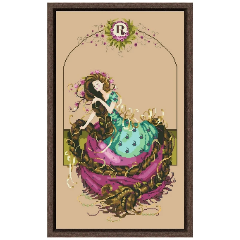 Long Hair Princess cross stitch kits fairy lady aida fabric 18ct 14ct 11ct flaxen linen cotton thread embroidery kits DIY craft