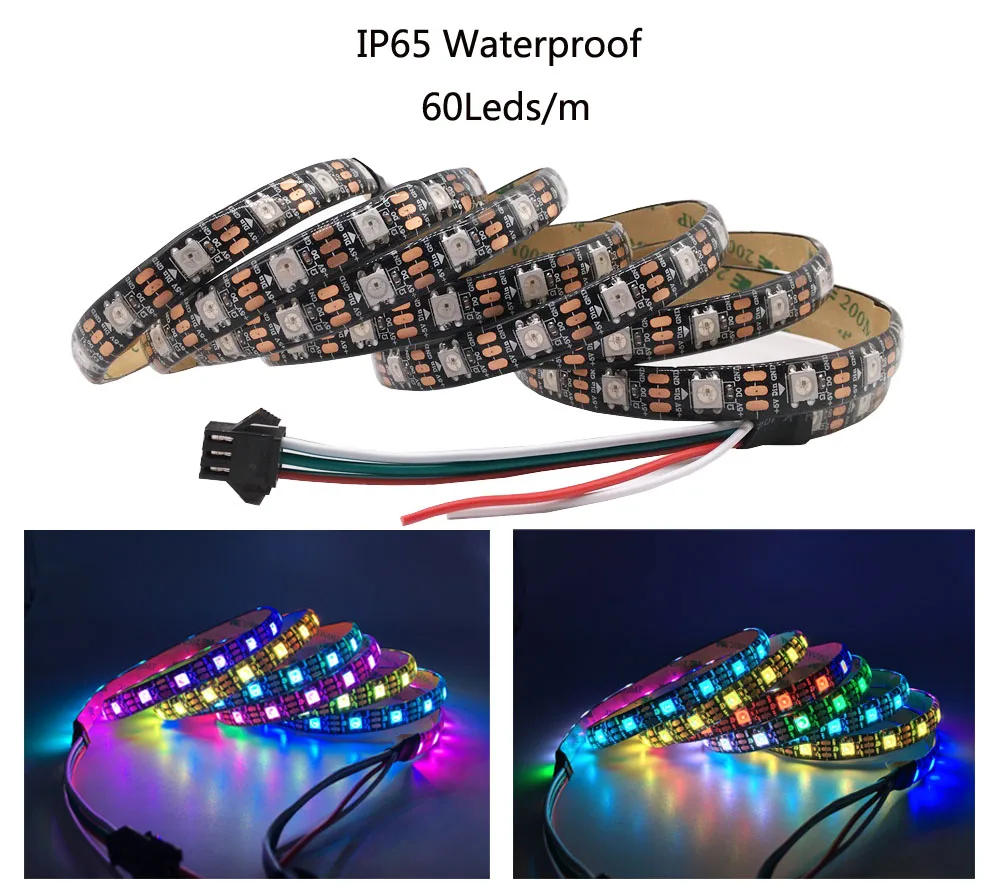 Imagem -03 - Tira Conduzida Rgb Tira Conduzida Individualmente Endereçáveis Inteligentes Preto Branco Pcb Waterproof Ip30 65 67 Dc5v 1m 2m 3m 4m 5m Ws2812b Ws2812