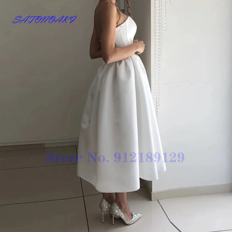 Gaun pernikahan Satin pendek sederhana Vestidos De Novia 2024 gaun pengantin A Line punggung terbuka tanpa lengan Sweetheart marifee jubah pengantin