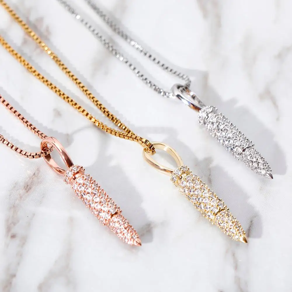 TOPGRILLZ Iced Zircon Bullet Case Pendant 100% 925 Sterling Silver Pendant Necklace Chain Hip Hop Jewelry
