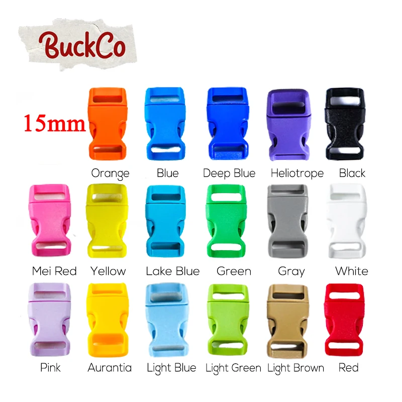 

100pcs/lot Plastic side release curved 15mm buckles durable plated 20mm dog collar paracord DIY 25mm accessories 17 colours