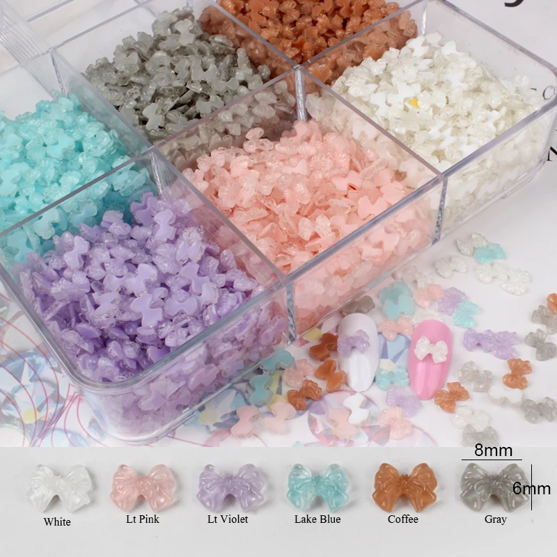 Mini 6X8MM ResinTransparent Jelly Bow knot 3D Charms Nail Rhinestones 30PCS/100PCS For DIY Nails Art Decorations