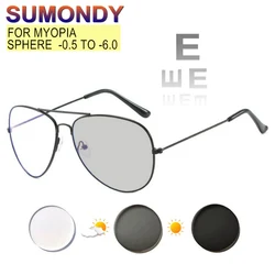 SUMONDY Myopia Glasses Prescription -0.5 to -8.0 Women Men Alloy Frame Photochrom Anti Blue Ray Nearsighted And Astigmatism UF51