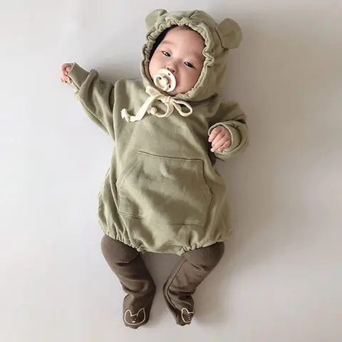 Kids Long Sleeve Bear Ears Cotton Bodysuit BOBOTCNUNU