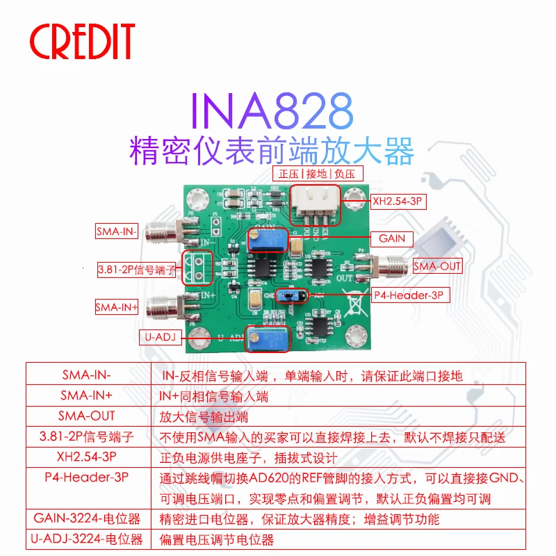 Imagem -05 - Módulo Amplificador Dual Alimentação Instrumento de Precisão Microvolt Milivolt Amplificador de Alto Ganho Ina828