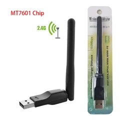 Placa de rede sem fio usb 2.0, mt7601, wi-fi, 150m 802.11 b/g/n, adaptador de lan com antena rotativa para laptop, pc, mini dongle de wi-fi