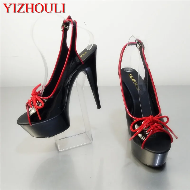 

Roman style sandals black fish mouth outside the temptation of super slim and sexy 15 CM High Heel Dance Shoes