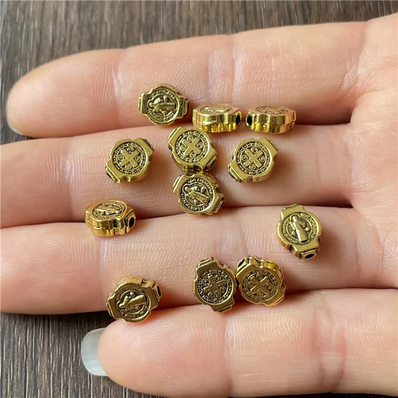 JunKang 30pcs Oval St. Benedict Medal Hole Beads Saint Exorcism Cross DIY Bracelet Necklace Accessories For Jewelry Making