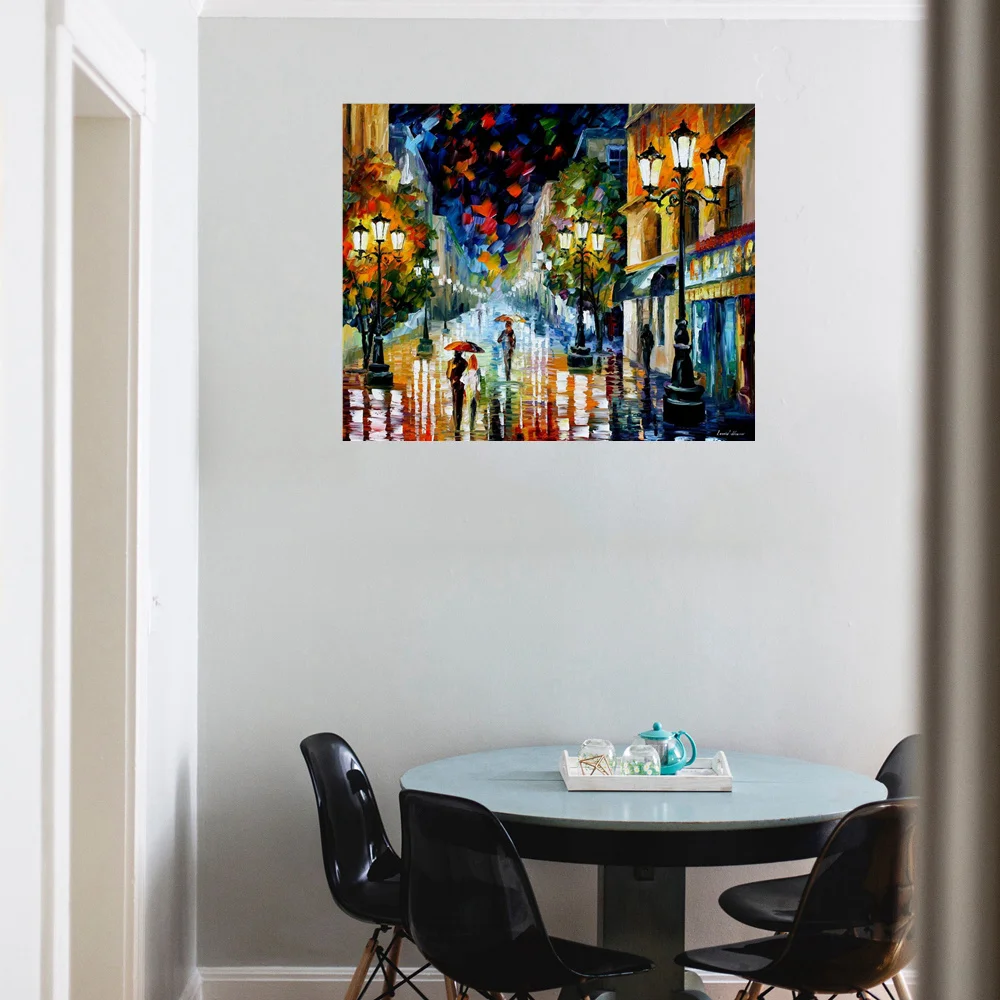 

Night Scene Rainy Day Office Room Wall Art Hand Painted Knife Oil Painting Canvas Office Wall Decor Poster Home Decor Drop Ship