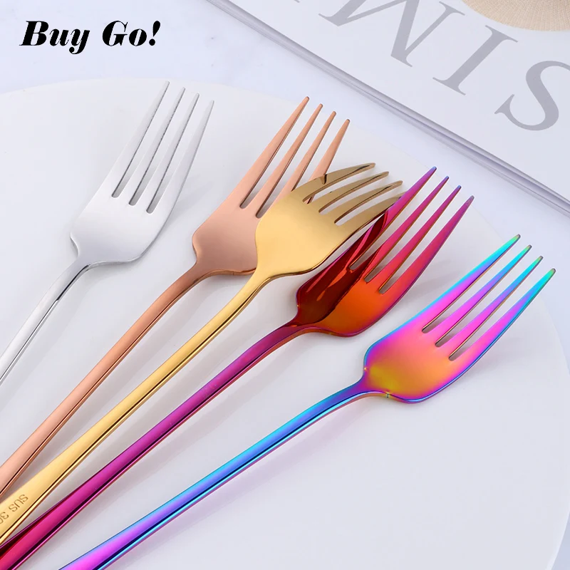 1 PCS Stainless Steel Korean Rainbow Cake Fruit Fork Dinner Salad Fork Tableware Gold Dessert Fork for Hotel Party Kitchen Tool