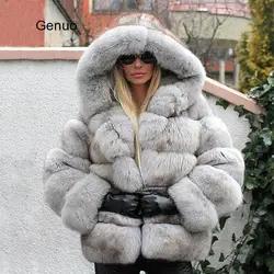 Luxus Faux Fox Pelzmantel Frauen kurze Winter jacke mit großer Pelz haube dicken warmen Mantel 2020 neue Mode flurry Kunst pelz mäntel