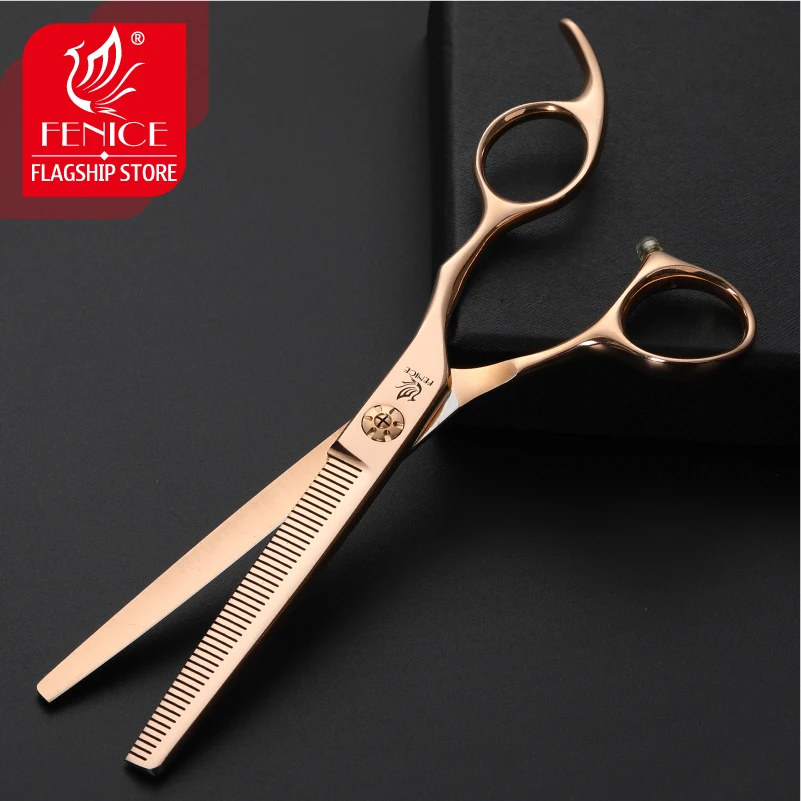 Fenice 6.5/7.0 inch Professional Thinning Scissors for Dogs Gold Traceless/V-shaped Teeth Grooming Shear JP440C