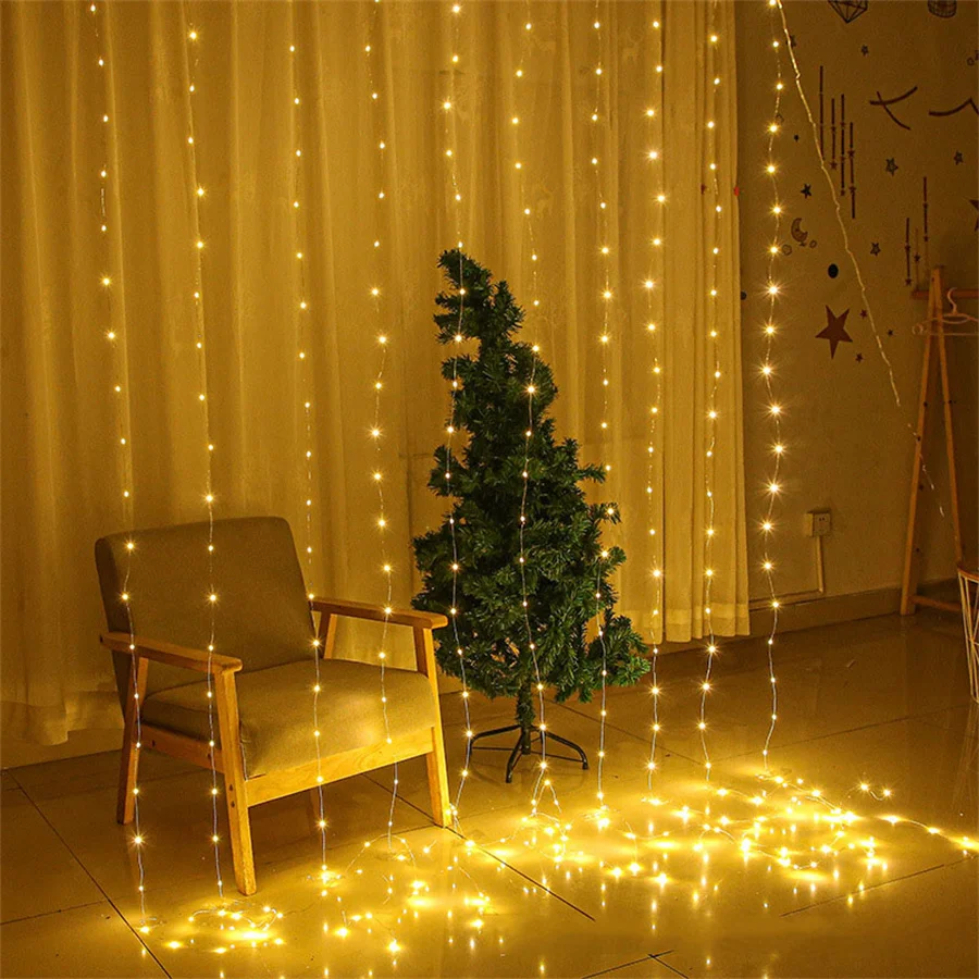 Guirlande lumineuse de noël à Led, 3x1/3x3M, rideau à distance, féerique, festonné, pour fête, jardin, fenêtre, décor