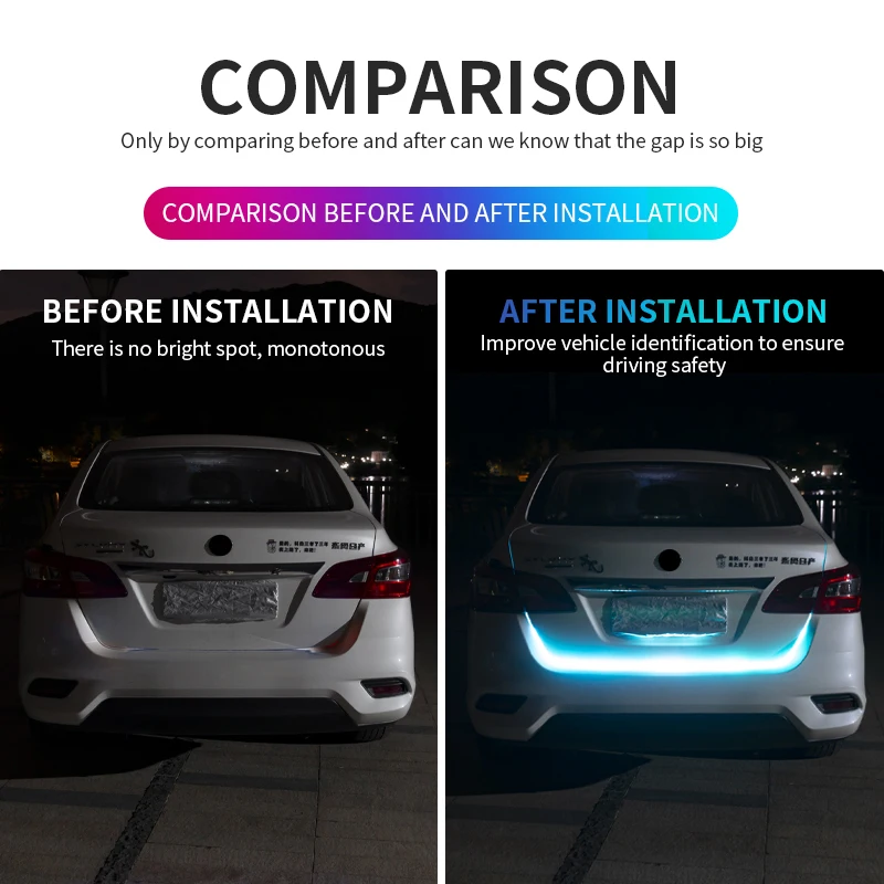 120cm Car Rear Trunk Tail Light Colorful Dynamic Warning LED Strip Drl Auto Running Turn Signal Decorative Lamp Car accessories