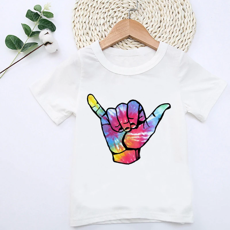 New Arrivals Irregular Trend Patterns Boys Clothes Fashion Elements Tie Dye Kits For Kids Girls Tops Round Neck Cute Girl Tshirt