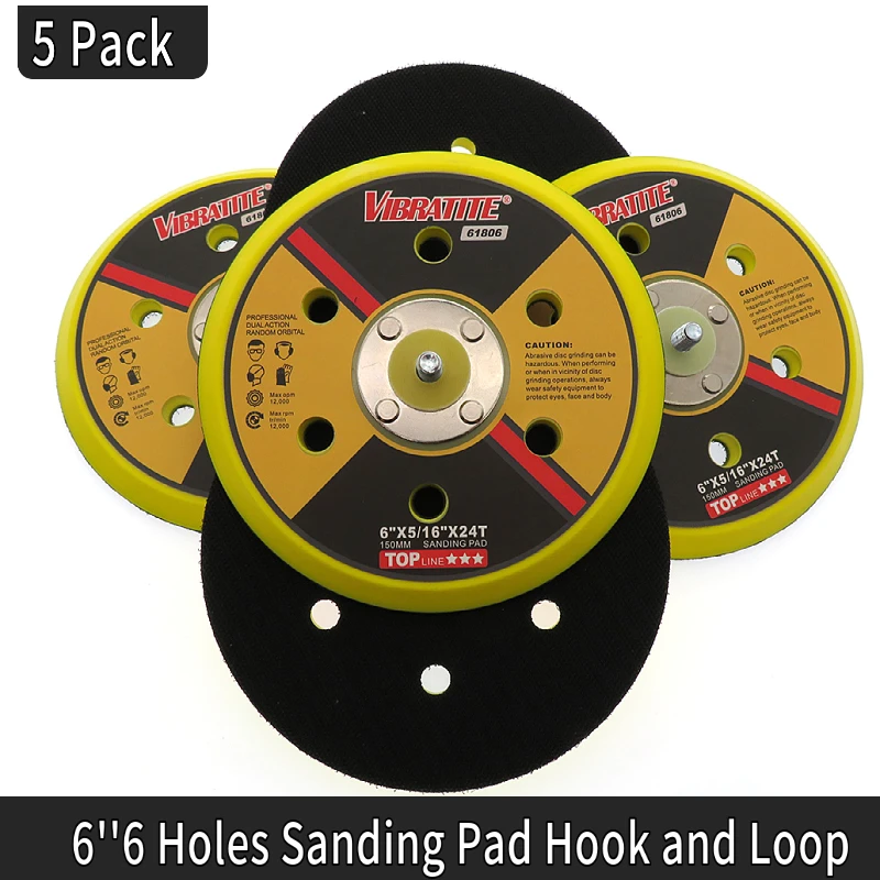 5PCS 6 Inch 150MM 6 Holes Hook loop Backup Sanding Pad  Backing Pad Sander 5/16