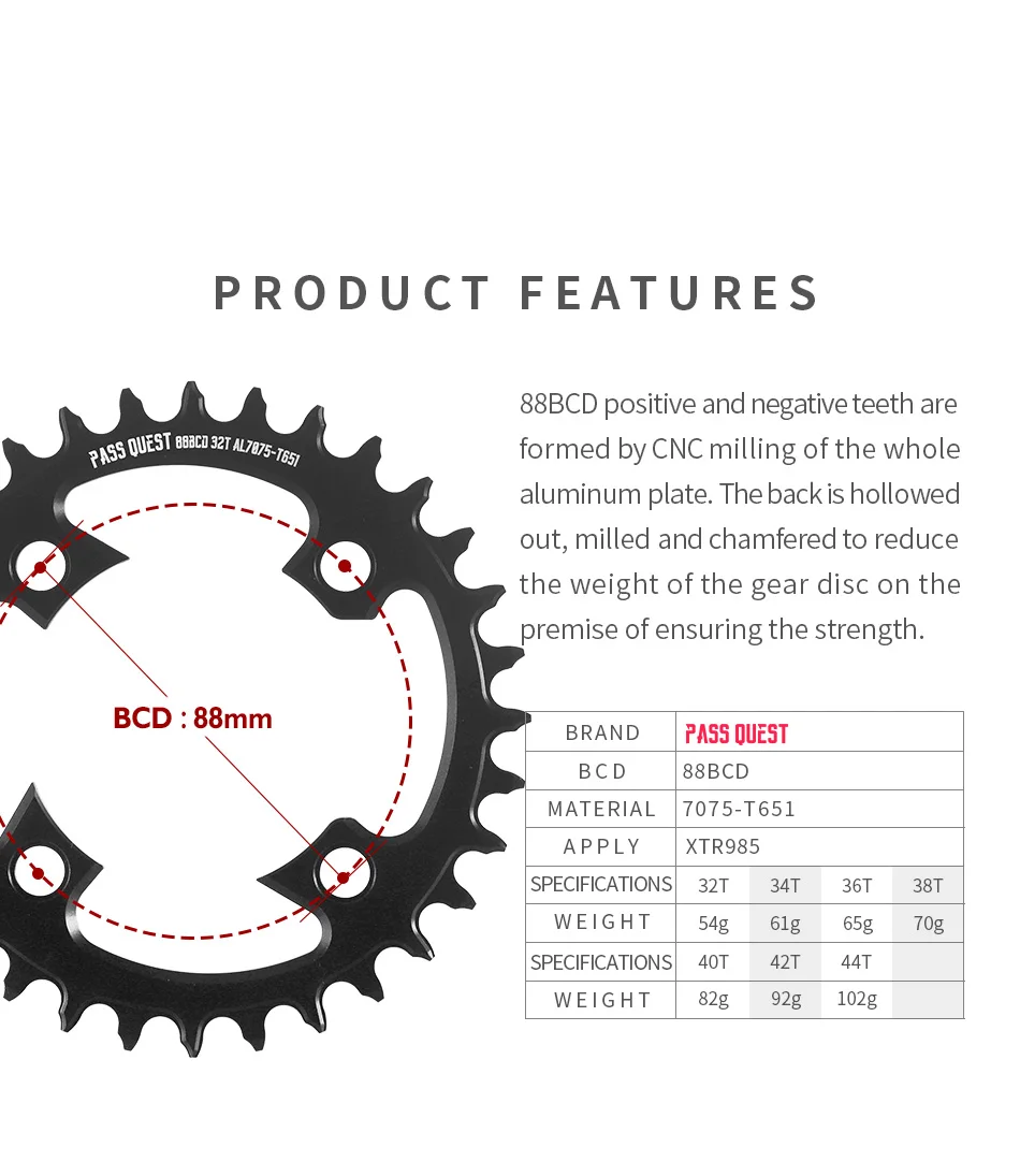 XTR985 88 BCD Kettenblatt Für Shimano XTR985 BCD 88mm KURBEL 36T 38T 40T 42T 44T MTB Bike Kette 88bcd MTB Kettenblätter – Detail 2