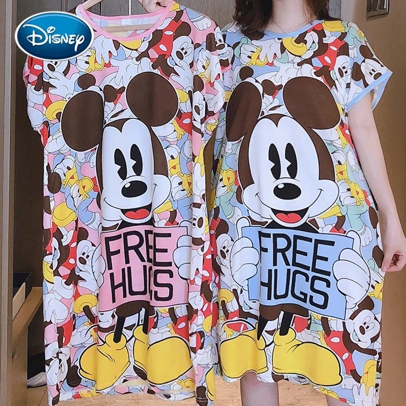 Disney-Robe de nuit imprimée Minnie Mouse Cartoon pour femme, chemise de nuit à manches courtes, belle chemise de nuit, nouveau