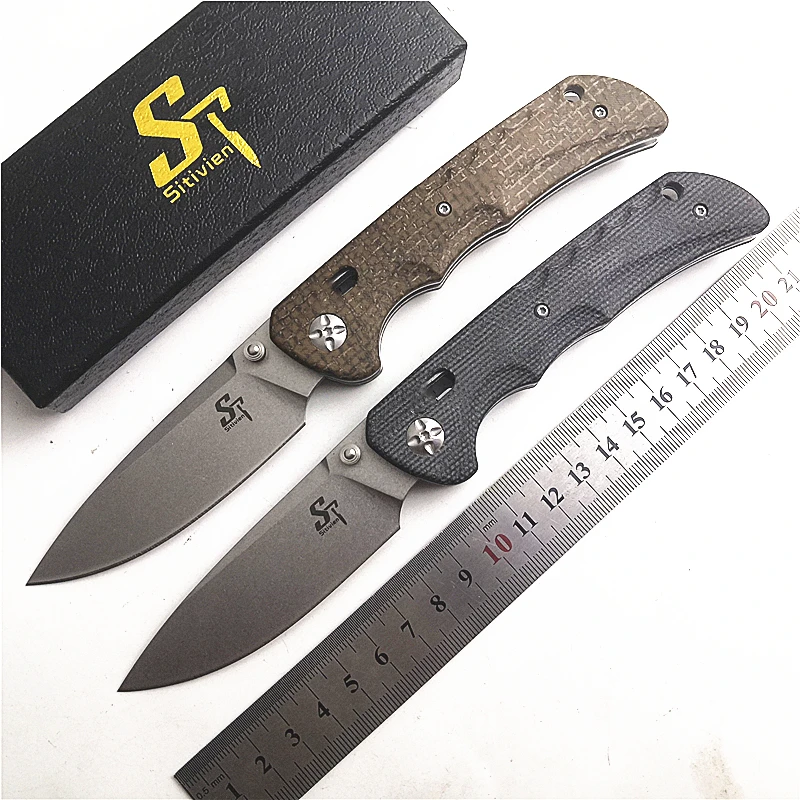 Sitivien ST110 Micarta Handle Real D2 Blade Folding Knife Hunting Kitchen Survival Outdoor EDC Tool Utility Camping Knife