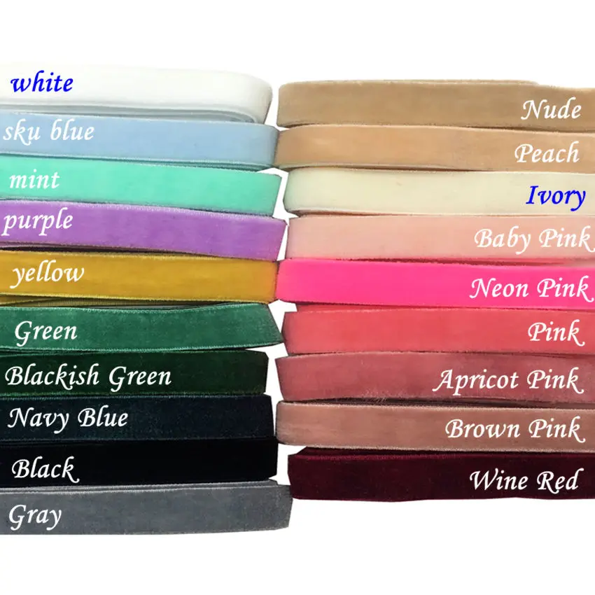 22 Colors Pack of 100pcs Hair Tie 1cm Velvet Elastic Ribbon Wholesale Stretchy Velour Elastic Tape for Hair Tie Headband Headwea