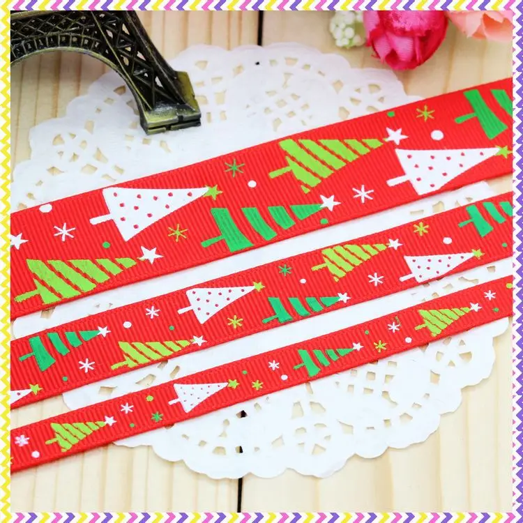 DHK 5 yards Christmas trees 3 size options printed grosgrain ribbon headwear hair bow diy party decoration wholesale OEM E1449