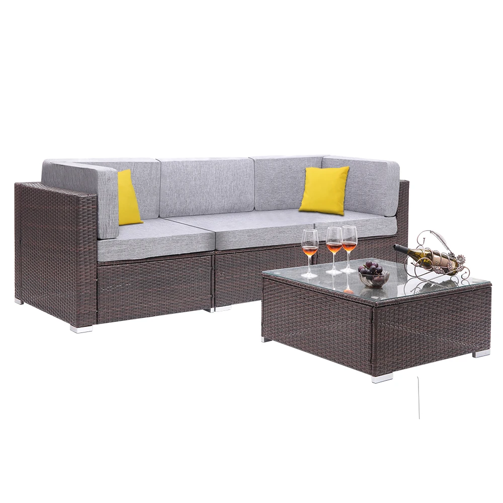 US Warehouse 4 Pieces Patio PE Wicker Rattan Corner Sofa Set  Patio Furniture  Set for Garden and Outdoors