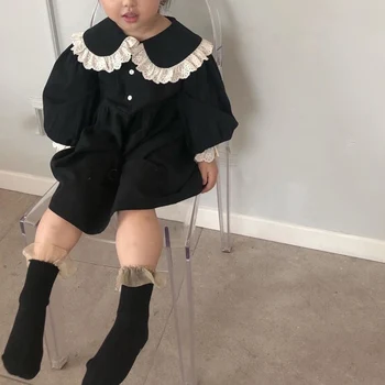 Robe de princesse en dentelle à manches longues pour fille, tenue mignonne avec patchwork, style coréen, pour fête, printemps et automne