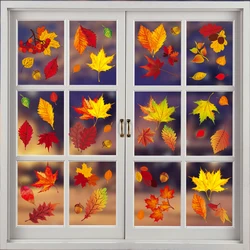 Window Wall Sticker DIY Home Decor Double Side Printing No Glue Autumn Maple Leaves Wall Art PVC Sticker Decals for Glass Door