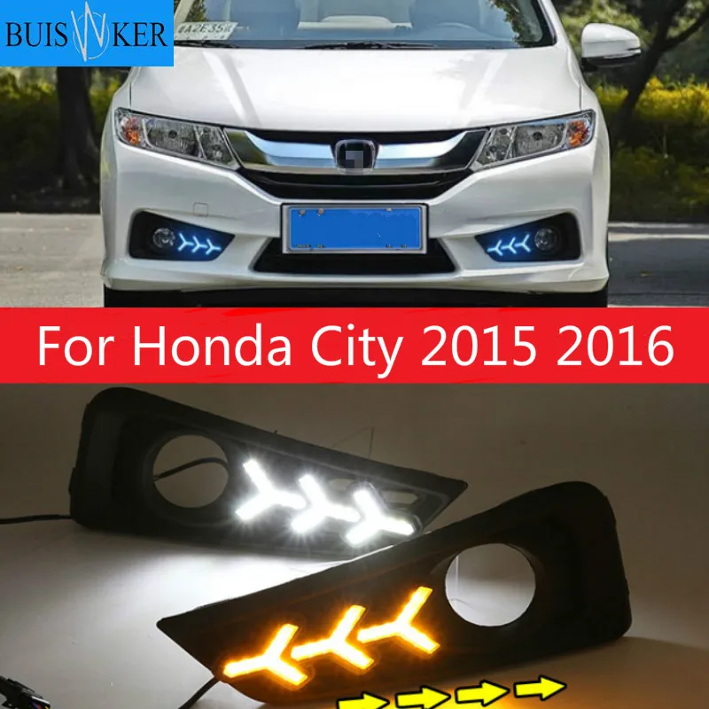 

1set For Honda City 2015 2016 DRL Daytime Running Light DRL with Turn signal fog lamp Relay Daylight car styling