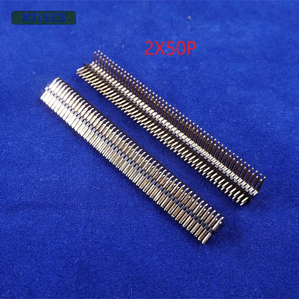 

50pcs 2x50 P 1.27mm x1.27mm Pitch Pin Header dual row right angle Through Hole Male straight gold plated Rohs